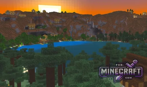 Quad Village Lake Spawn for Minecraft Bedrock 26.40.27+